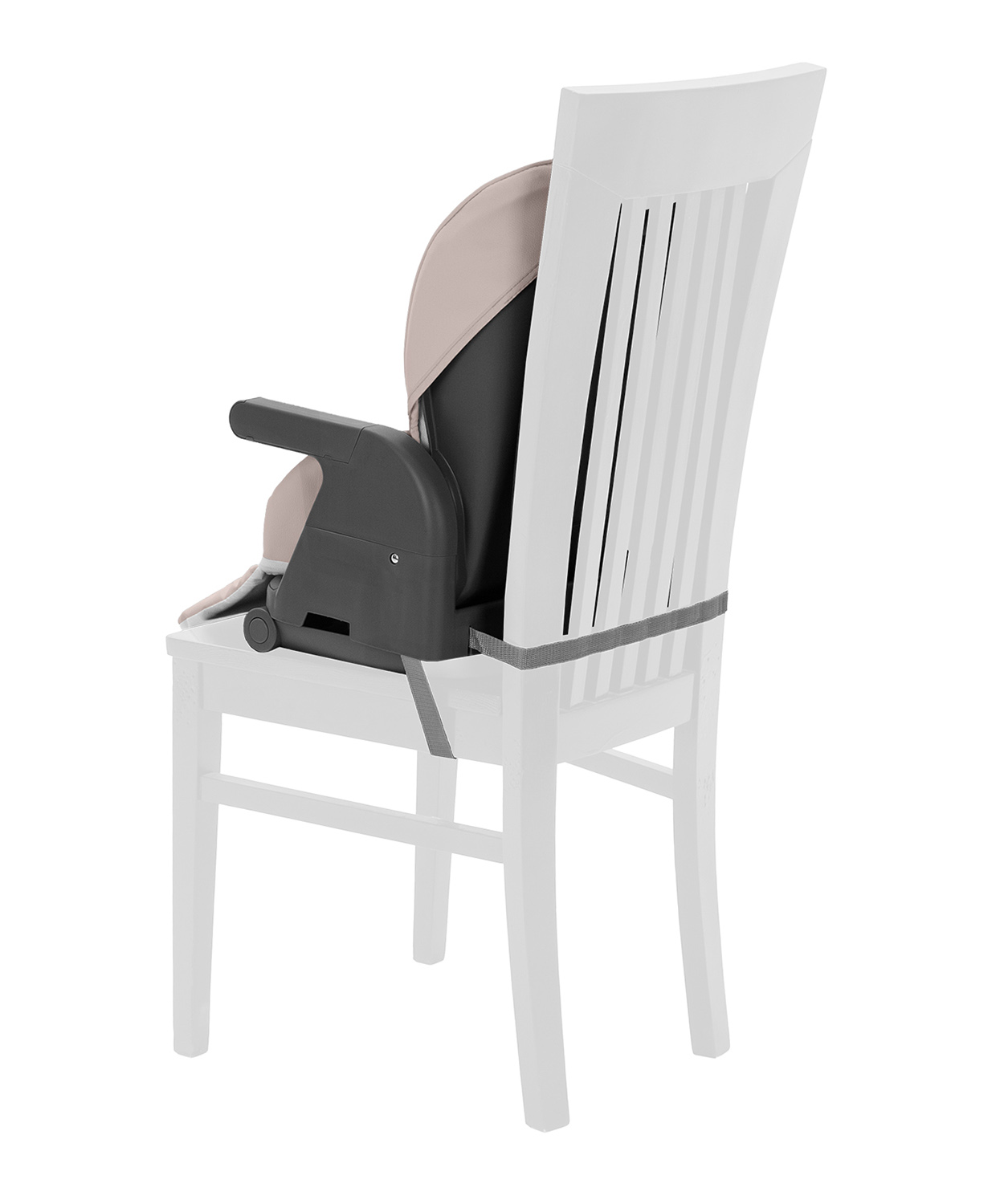 Шезлонг, стульчик для кормления и бустер Comfort 2025 Закрепите сиденье на стуле ремнями, которые спрятаны в специальных отсеках.